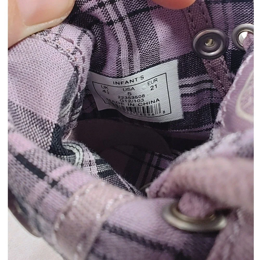 Palladium Baggy Boots Elderberry Purple Plaid Canvas Infant Size 5 New in Box
